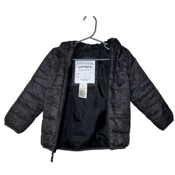Carter's Toddler Boy Grey Zip-Up Puffer Jacket Dinosaur Print Size 2T - Picture 9 of 10